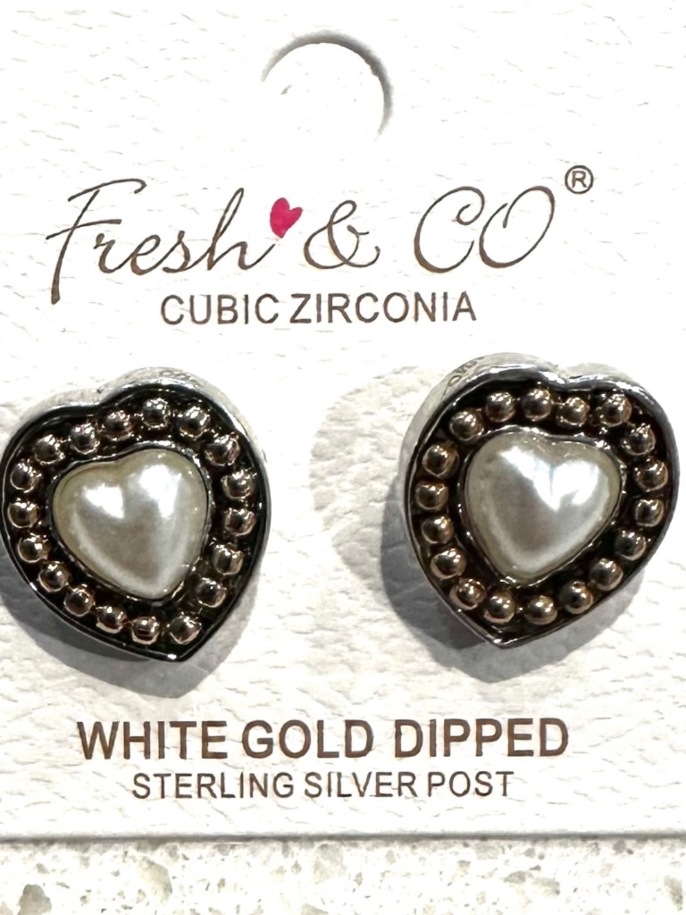 Fresh & Co. White Gold Dipped Border Faux Pearl E/R w/ Sterling Silver Post